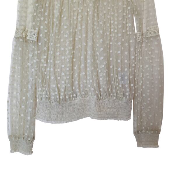 Denim & Supply Sheer Cream Mesh Polka Dot Romantic Victorian Fairy Blouse Small - Picture 5 of 10
